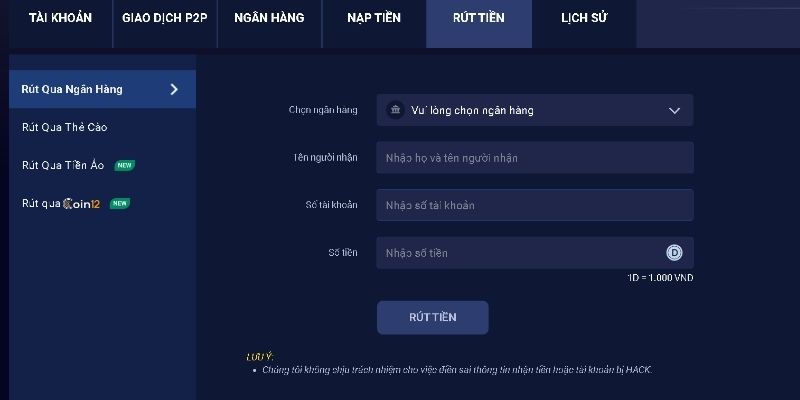 Hướng dẫn rút tiền FCB88 qua ngân hàng